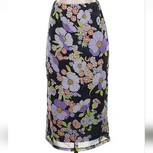 AFRM Midi Bodycon Floral Mesh Skirt In Noir Summer Bouquet Size S